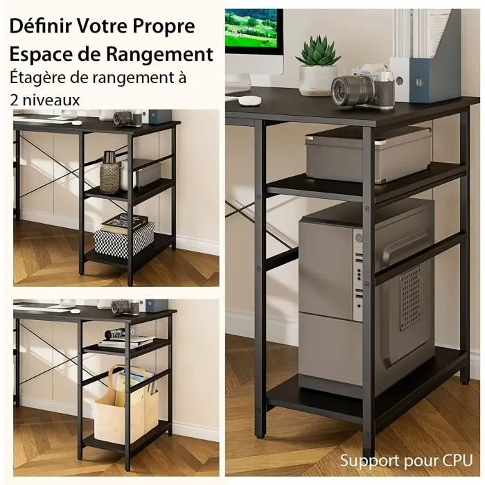 COSTWAY Bureau d'Angle - 151 x 151 x 75 CM - Ajustable à Bureau Droit,4 Etagère de Rangement,Grand Table pour 2 Personnes Noir-2
