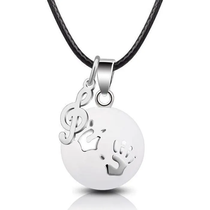 Bola de grossesse double pendentif empreintes mains et clé de sol-0
