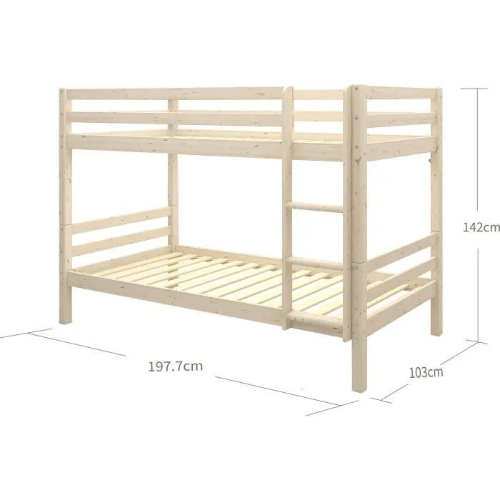 Lits superposés séparables enfant - 2x90x190 cm - Pin massif naturel - Sommier inclus - ANDO-3