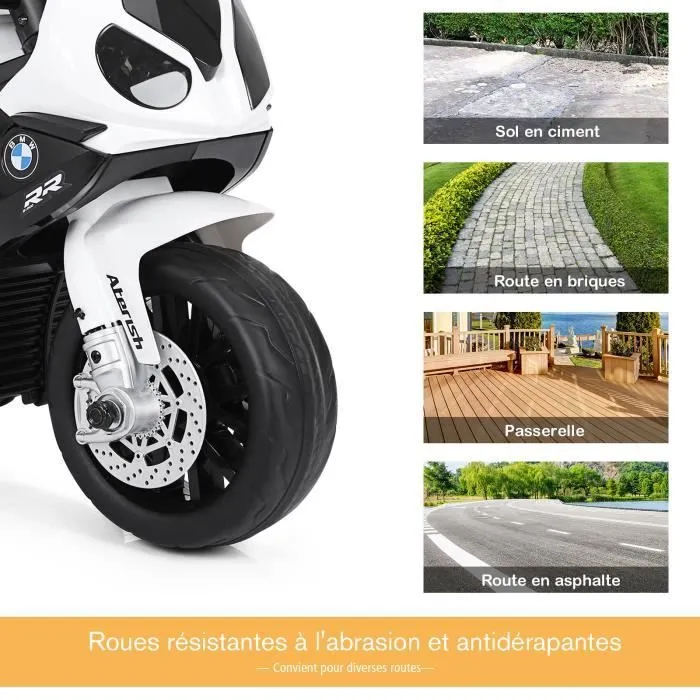 COSTWAY BMW Moto Electrique pour Enfants 6V/4Ah,3 Km/h avec Phare, Musiques 3 Roues 1,5-3 Ans Noir-2