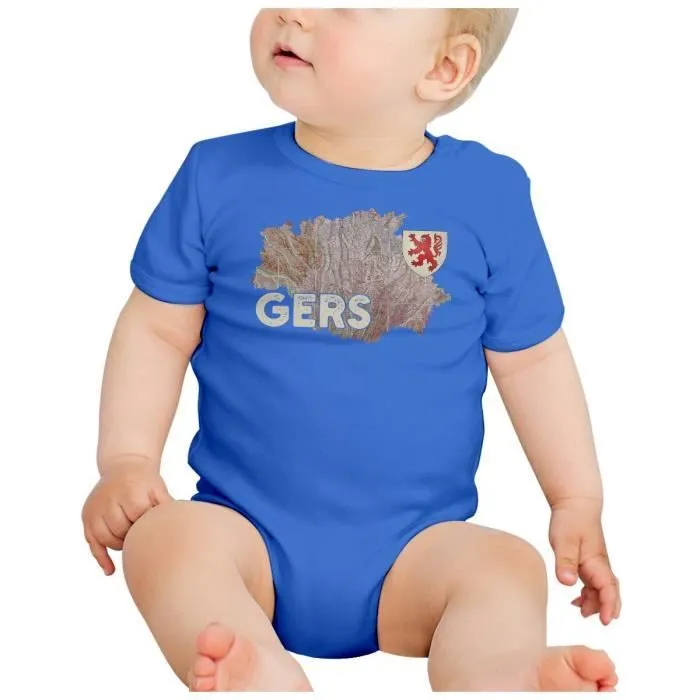 Body Bébé Manche Courte Bleu Gers 32 Département Auch Carte Ancienne Occitanie-1