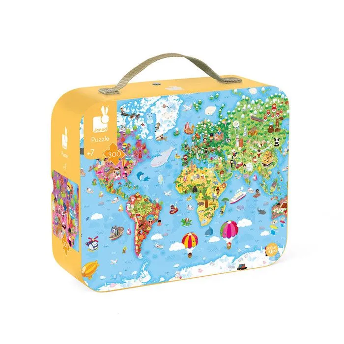 Puzzle Carte du Monde 300 pièces - JANOD - Voyage et cartes - Bleu et Vert - Enfant-1