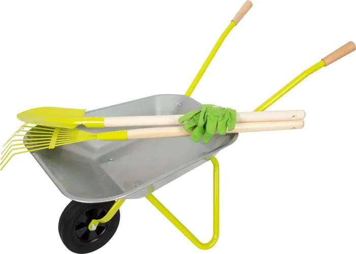 jouet pour enfant Brouette en métal avec outils de jardin-0