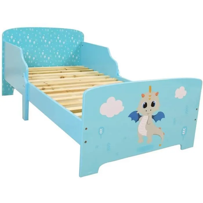 FUN HOUSE Lit Léon le dragon 140 x 70 cm - SOMMIER ET MATELAS CLIMATISE (FACE ETE / HIVER) INCLUS-1