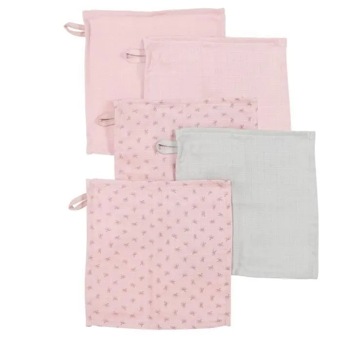 ROBA Lot de 5 Gants de Toilette Bébé "Lil Planet" 25 x 25 cm - Coton Bio - Rose/gris-1