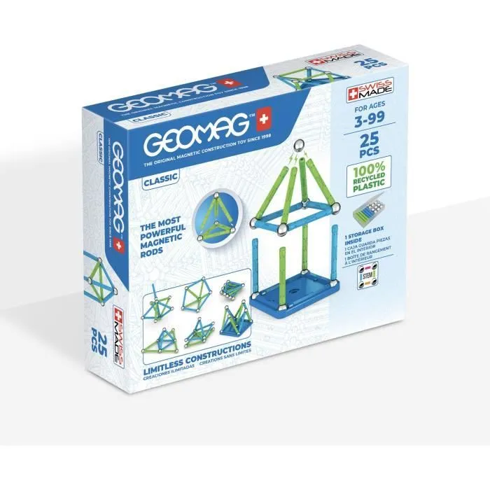 Jeu de construction magnétique - GEOMAG - Classic Recycled 25 pièces - Magnétique - Éducatif - Plastique recyclé-0