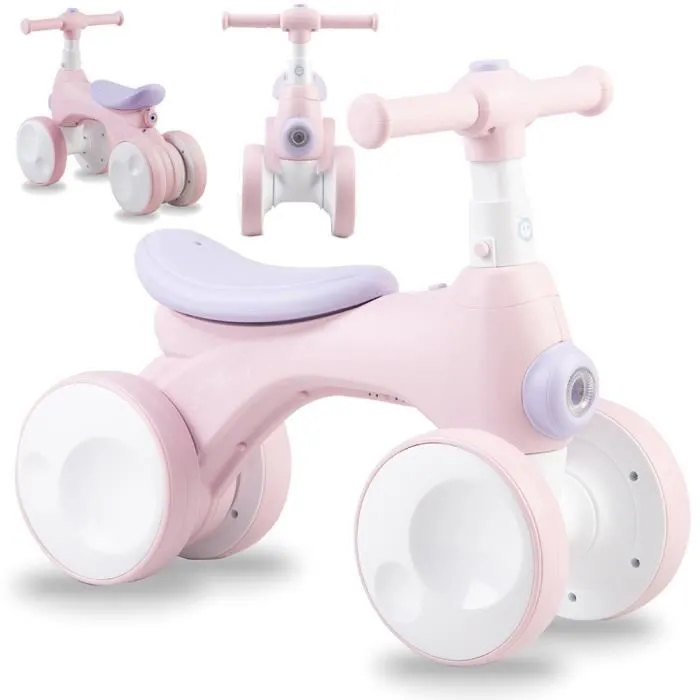 MoMi TOBIS - Velo Bebe Draisienne - sans pedales - bulles, feu avant, klaxon - Rose-0