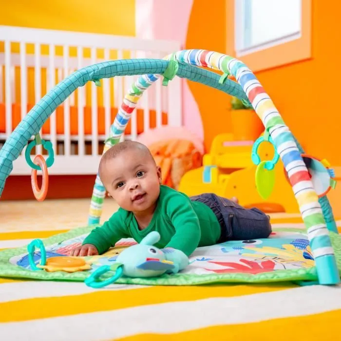 BRIGHT STARTS Tapis de sol éveil bébé évolutif pliable- Jungle Vert- arche avec jouets sensoriels et musicaux, miroir-1