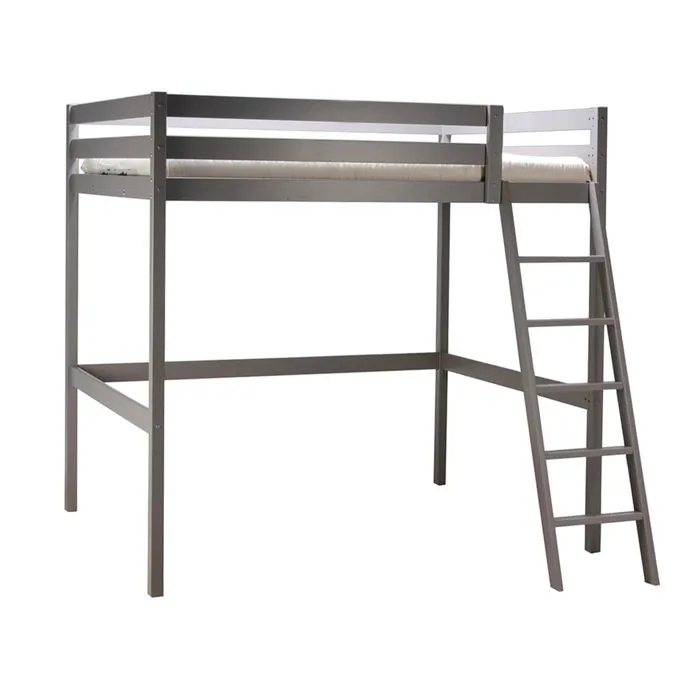 Lit mezzanine sapin 90x190cm + sommier ALTITUDE - Gris - Sans matelas-1
