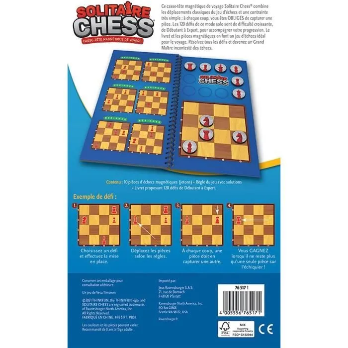Jeu de logique magnétique Solitaire Chess - Ravensburger - 120 défis - Version voyage-2