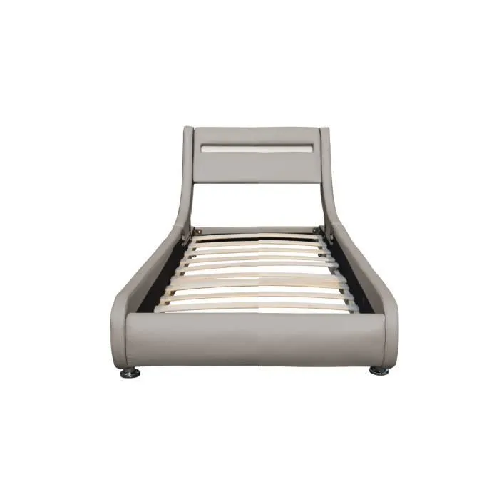 Lit ava pour matelas 120x190 - Sommier Tte de Lit eclairage LED Incurve Couleur GRIS Pieds en 5 cm pour matela-0