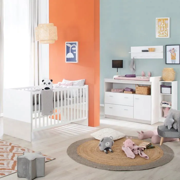 Chambre Bébé Duo ROBA Julia - Lit Évolutif 70x140 + Commode à Langer - Bicolore-4