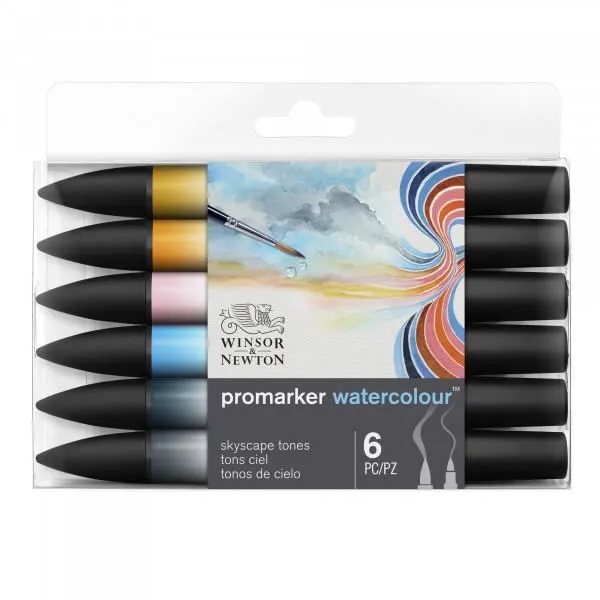 Lot de 6 feutres Promarker Watercolour tons ciel Winsor et Newton-0