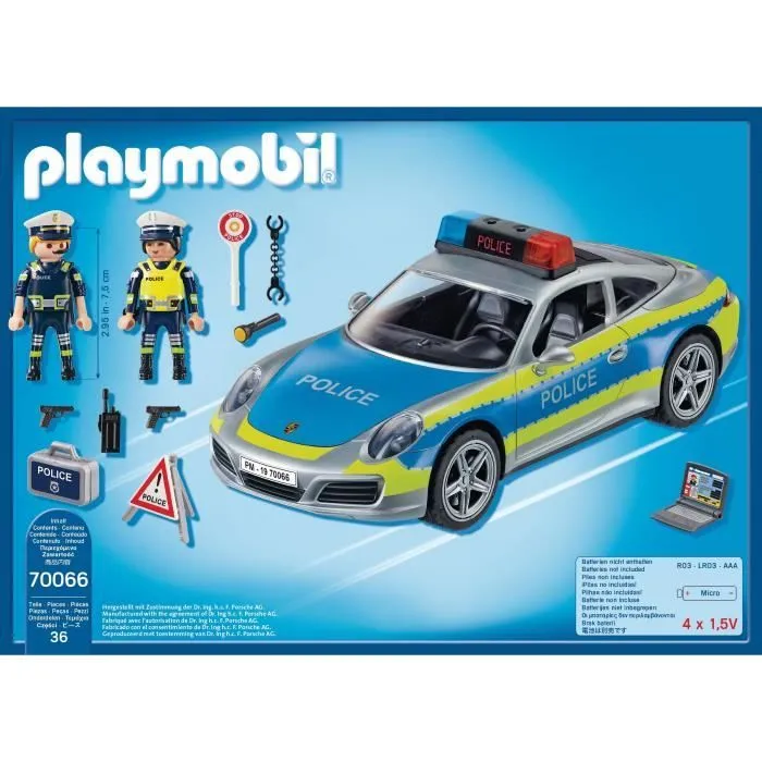PLAYMOBIL 70066 Porsche 911 Carrera 4S Police, 2 policiers et accessoires, Effets sonores et lumineux, Dès 4 ans-1