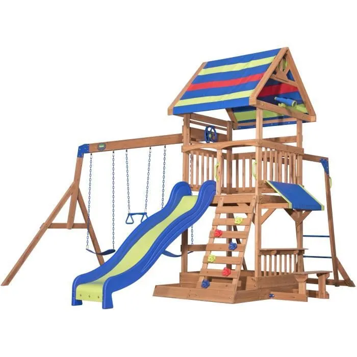 Aire de jeux en bois Northbrook avec balançoire, toboggan, bac à sable et snack-bar - Backyard Discovery-0