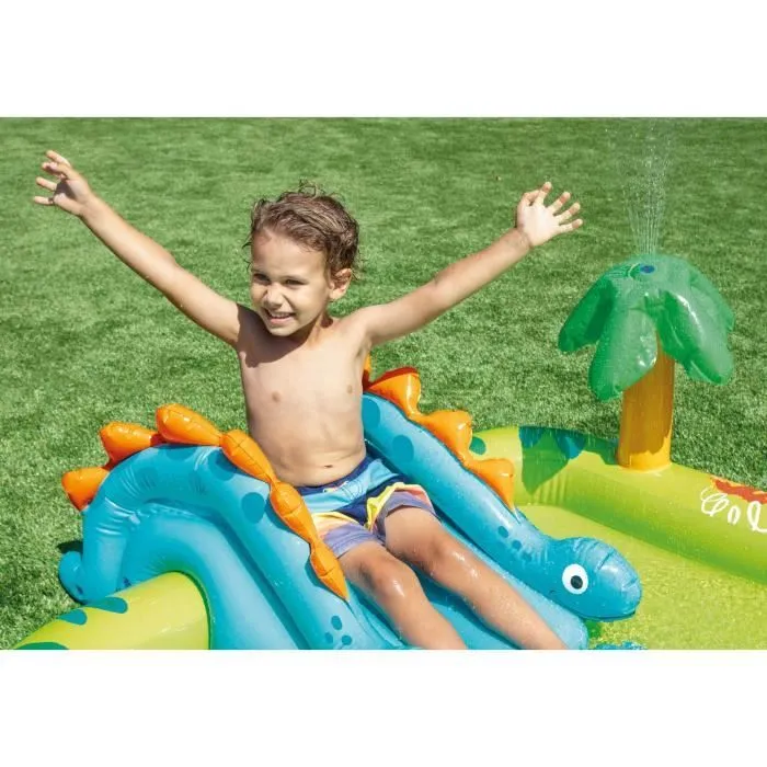 Aire de jeux gonflable - INTEX - Petit Dino - 143 Litres - 2 ans+ - 191 x 152 x 58 cm - Inclus : toboggan, fontaine, dino gonflable-1