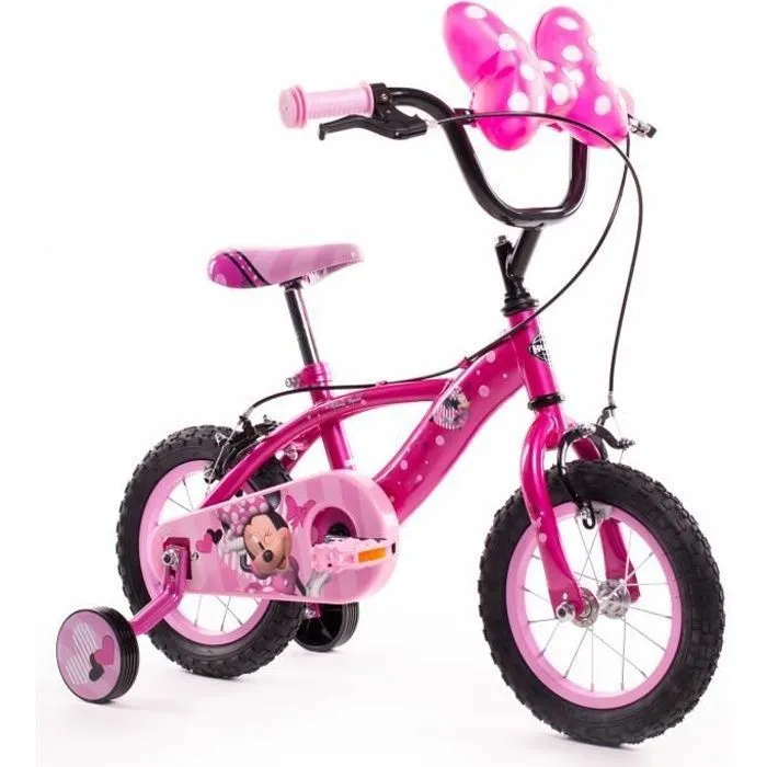 Vélo Enfant Disney - Minnie Mouse - Roues 12" - Age 3 à 5 ans - 2 Freins - Stabilisateurs - Rose - Produit HUFFY-0