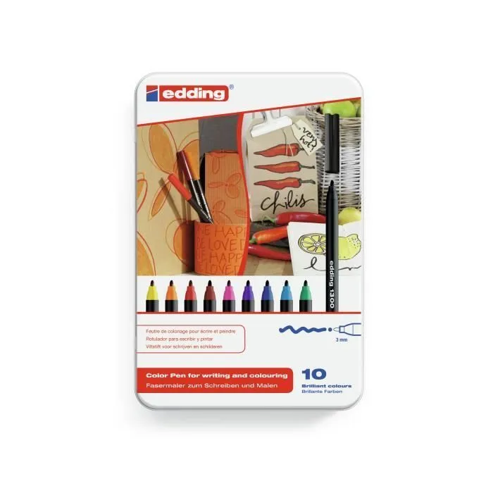 Edding 1300 Feutre de coloriage, Noir, Bleu, Marron, Vert, Orange, Rose, Violet, Rouge, Jaune, Pointe ogive, 2 mm, Multicolore-0