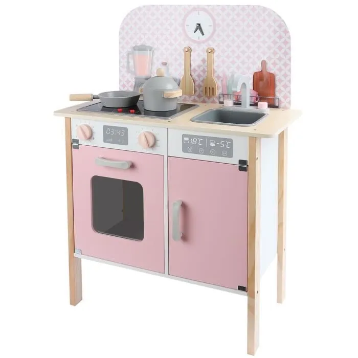 Cuisine en bois avec horloge - Menfi - Cuisine pour enfants Rose-1