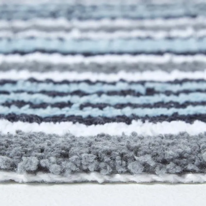 Tapis de bain tissé chenille de Coton rayé Noir-2