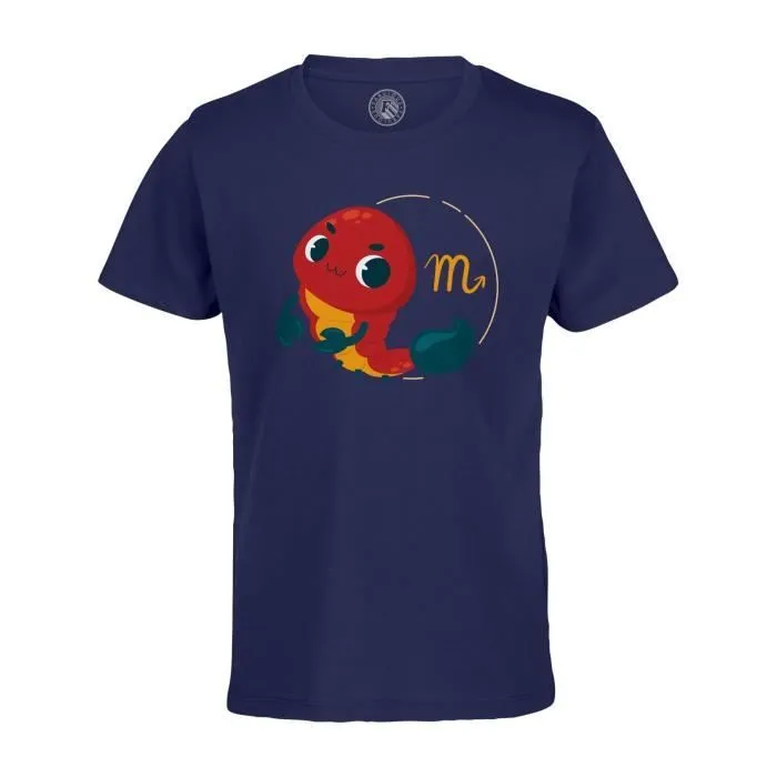 T-shirt Enfant Bleu Scorpion Signe astrologie Zodiaque Dessin Symbole Illustration-0