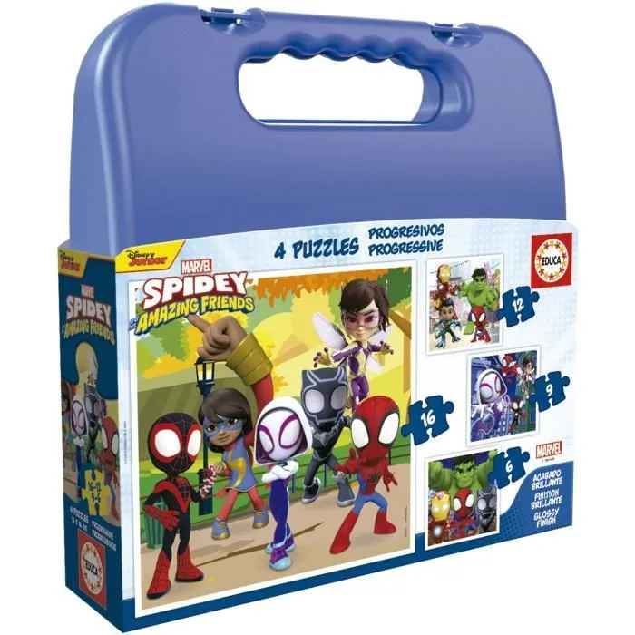 4 puzzles progressifs - EDUCA - Malette Puzzles Progressifs Spidey & His Amazing Friends 6-9-12-16-1