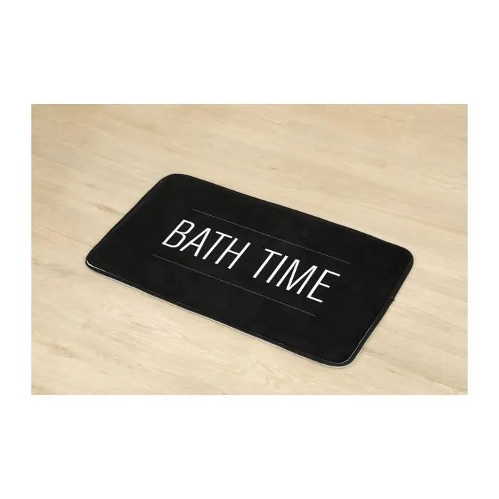TENDANCE - Tapis de salle de bain en Microfibre 45 x 75 cm déco Néo rétro Noir-1