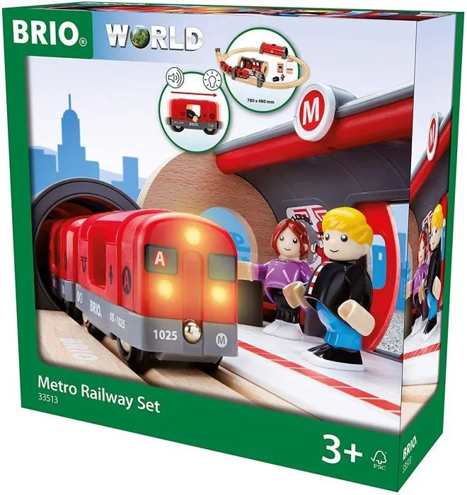 Circuit de train en bois BRIO World Circuit Metro - Coffret complet 20 pièces - Ravensburger - Mixte dès 3 ans-3