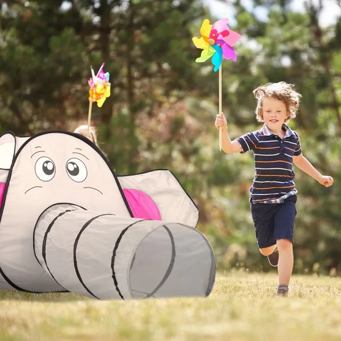 Relaxdays Tente pour enfants en forme d’éléphant, avec tunnel, HxLxP : 92 x 155 x 200 cm, intérieur et extérieur, grise-4