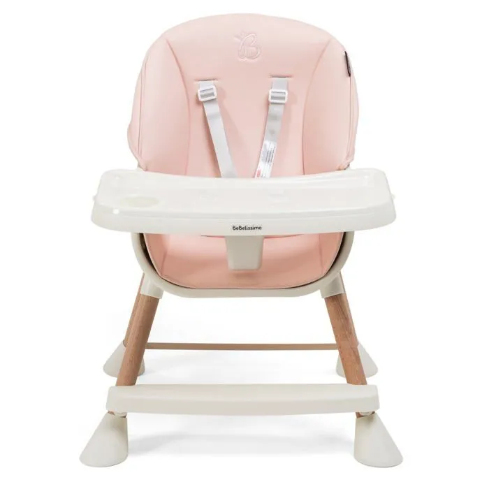 Bebelissimo - Chaise haute bébé 5 en 1 - Evolutive - Réglable - bois de Hêtre - PVC cuir - rose - BZ -511 - new design-2