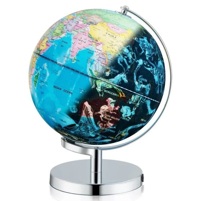 Globe Terrestre 23 cm COSTWAY Globe Jour & Nuit Lumineux - s illumine avec la Carte des 88 Constellations, Déco. de Bureau, Ecole-0