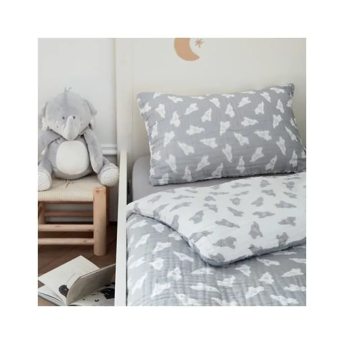 Housse de couette - Noukie's - Mousseline B - 100x140 cm - Réversible - Imprimée gris-1