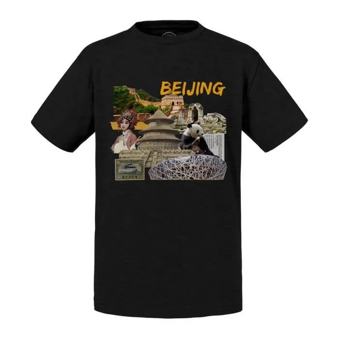 T-shirt Enfant Noir Beijing Vintage Collage Pékin Chine Voyage Carte Postale-0