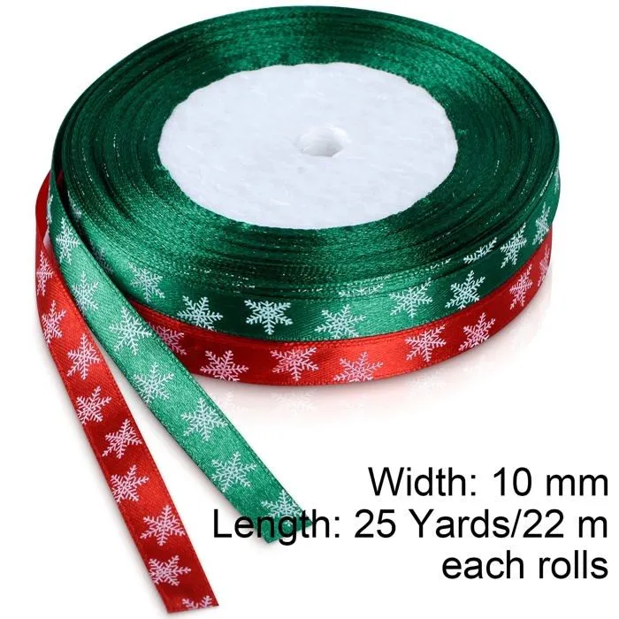 Tulle - noeud - ruban - ficelle Kiiwah - Snowflake Ribbon-RD+GN-1
