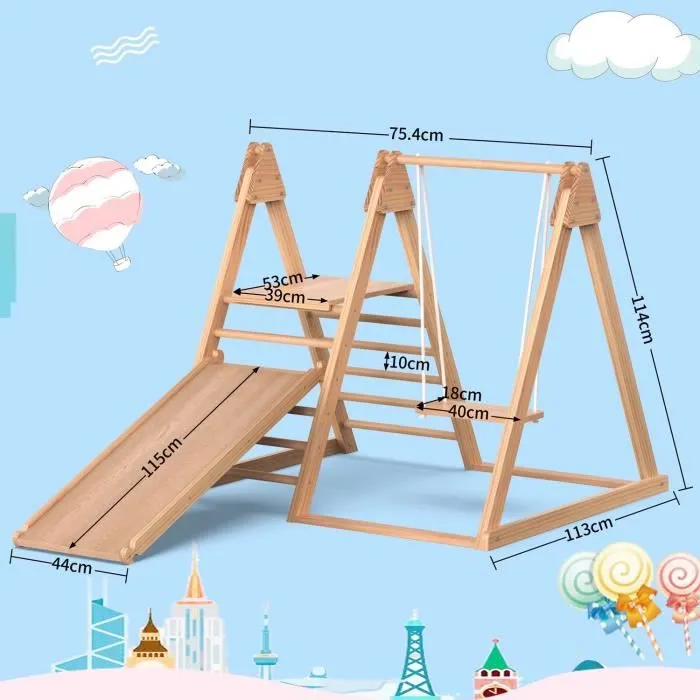 Aire de jeux d'intérieur - MODERNLUXE - 3 en 1 - Bois massif - 30 kg - Pour enfants à partir de 3 ans-3