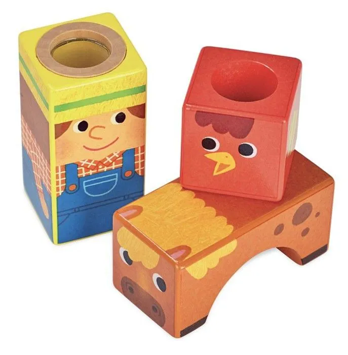 Jouet d'éveil en bois - Cubes sonores Animaux de la ferme - VILAC - A partir de 18 mois-0