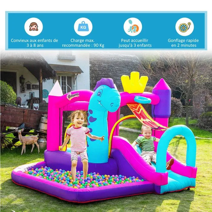 Château Gonflable avec Toboggan et Piscine - OUTSUNNY - Pour Enfants +3 Ans - Multicolore-5