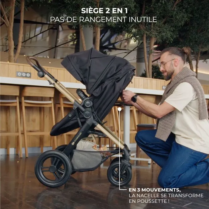 Poussette 3 en 1 Combinée - KINDERKRAFT MOOV2 XL - avec Siège auto I-size - Grande nacelle XL - Système de voyage - Noir-2