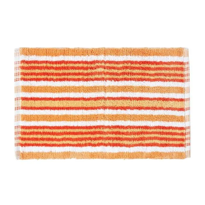 Tapis de bain - HOMESCAPES - Tissé chenille - Rayé Orange - 40 x 60 cm - Antidérapant-0