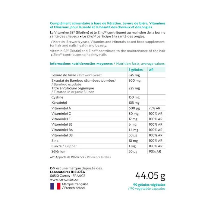 ISN Keraforce - Complément alimentaire à base de Kératine, Levure de bière, Vitamines - Nourrit les cheveux et les ongles Cure 30j-4