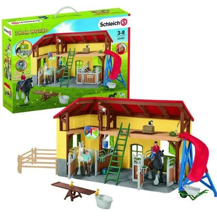 Écurie SCHLEICH - Farm World - 7 animaux, 2 box pour chevaux et accessoires-0