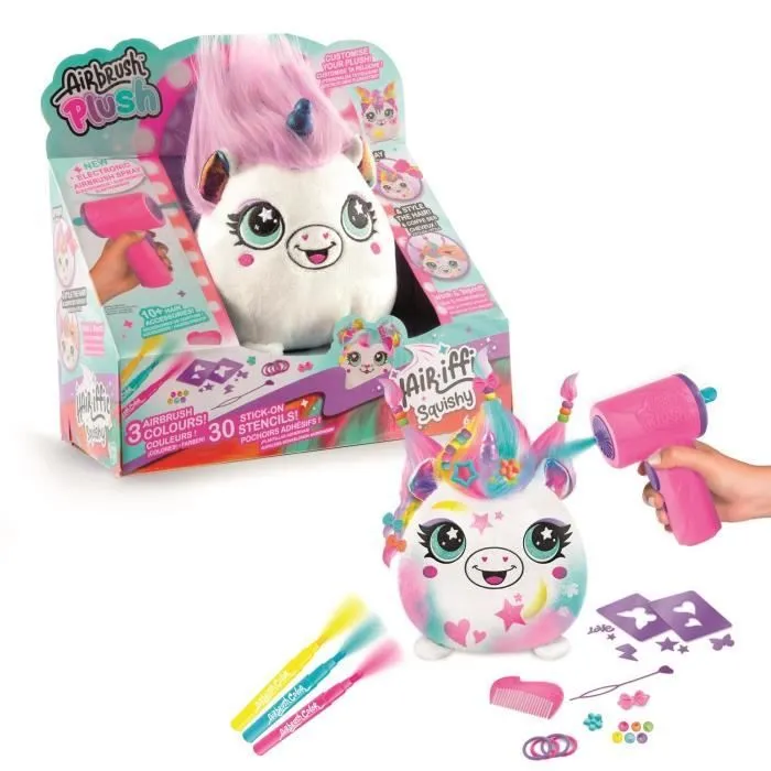 Canal Toys - Airbrush Plush - Peluche Squishy Hair’iffic à coiffer et décorer avec spray électronique, feutres, -AIR 040- aléatoire-0