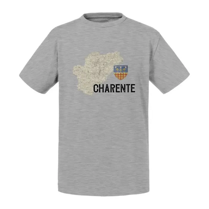 T-shirt Enfant Gris Charente 16 Département Angoulême Carte Ancienne Aquitaine-0