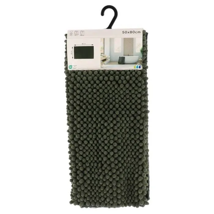 TENDANCE - Tapis de salle de bain Vert foncé en Microfibre Boules 50 x 80 cm Vert Foncé-1