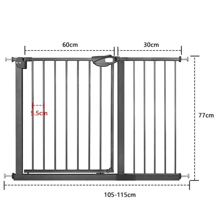 Barrière de protection, pour escaliers sans perçage, Pour enfant, 105-115 cm de large, Fermeture automatique, En métal - Noir-1