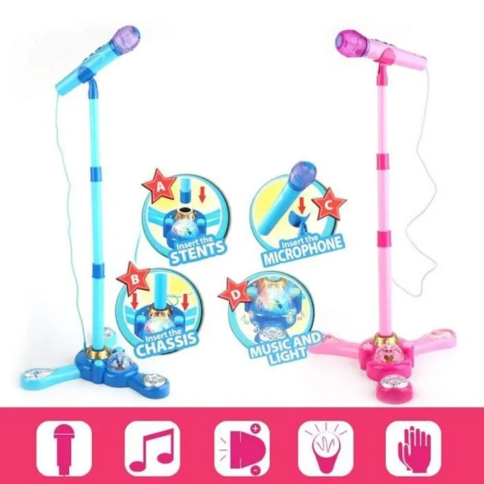 Micro Enfant sur, Jouet Fille 3-8 Ans, Karaoke pour Chanter Pied, Machines Anniversaire Set avec Microphones(Rose) .-3