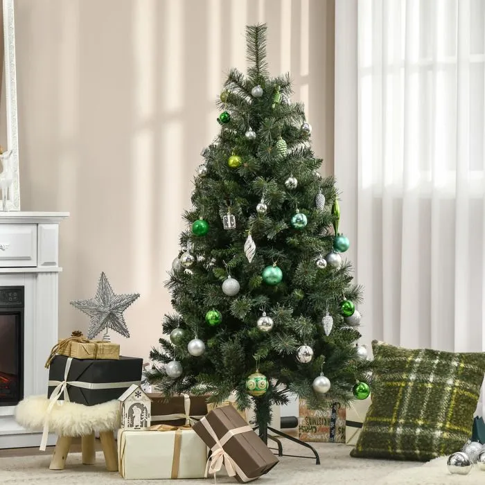HOMCOM Sapin Arbre de Noël Artificiel 150 cm 665 Branches + Support Pied Vert-2