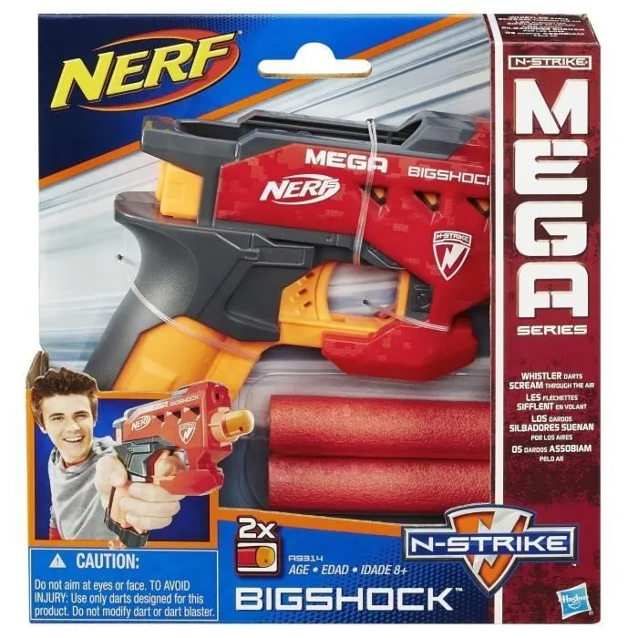 Pistolet Nerf Mega Bigshock - NERF - Modèle compact avec une portée de plus de 21 mètres - 2 fléchettes incluses-2