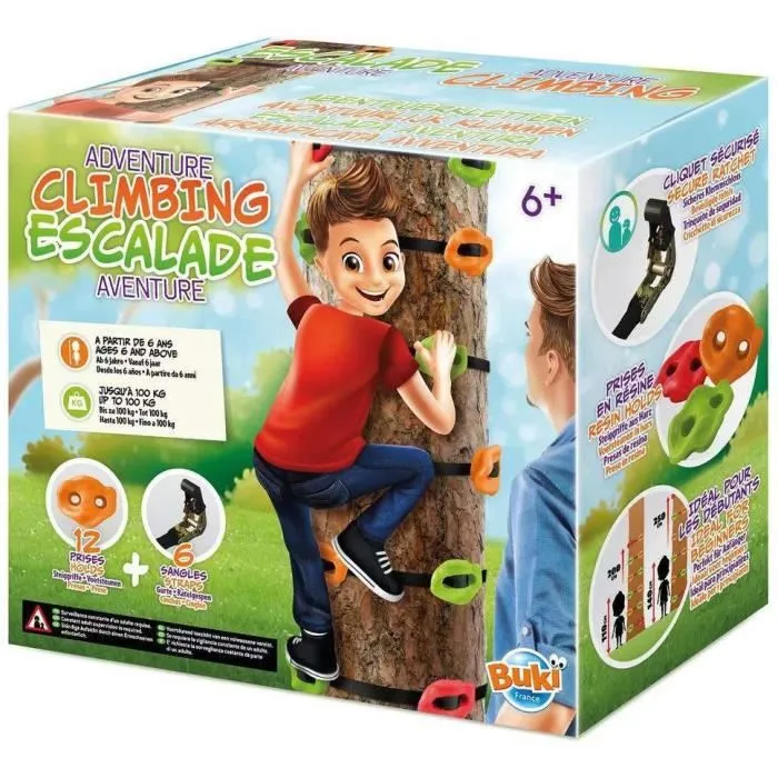 Kit d'escalade pour enfant BUKI FRANCE - Coffret avec 6 sangles et 12 prises pour créer des parcours aventures-0