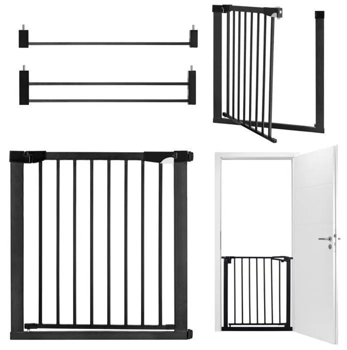 MoMi PAXI PLUS – Barrière de sécurité – Barrière escalier pour enfant 75-82cm (max 103cm) - Installation Facile sans Vis – Noir-0